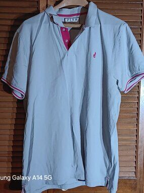 THOMAS PINK London Mens XXXL Light Blue Polo Shirt Pink Trim Embroidered Logo